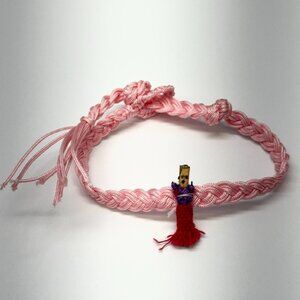 Vintage woven braided worry doll bracelet pink